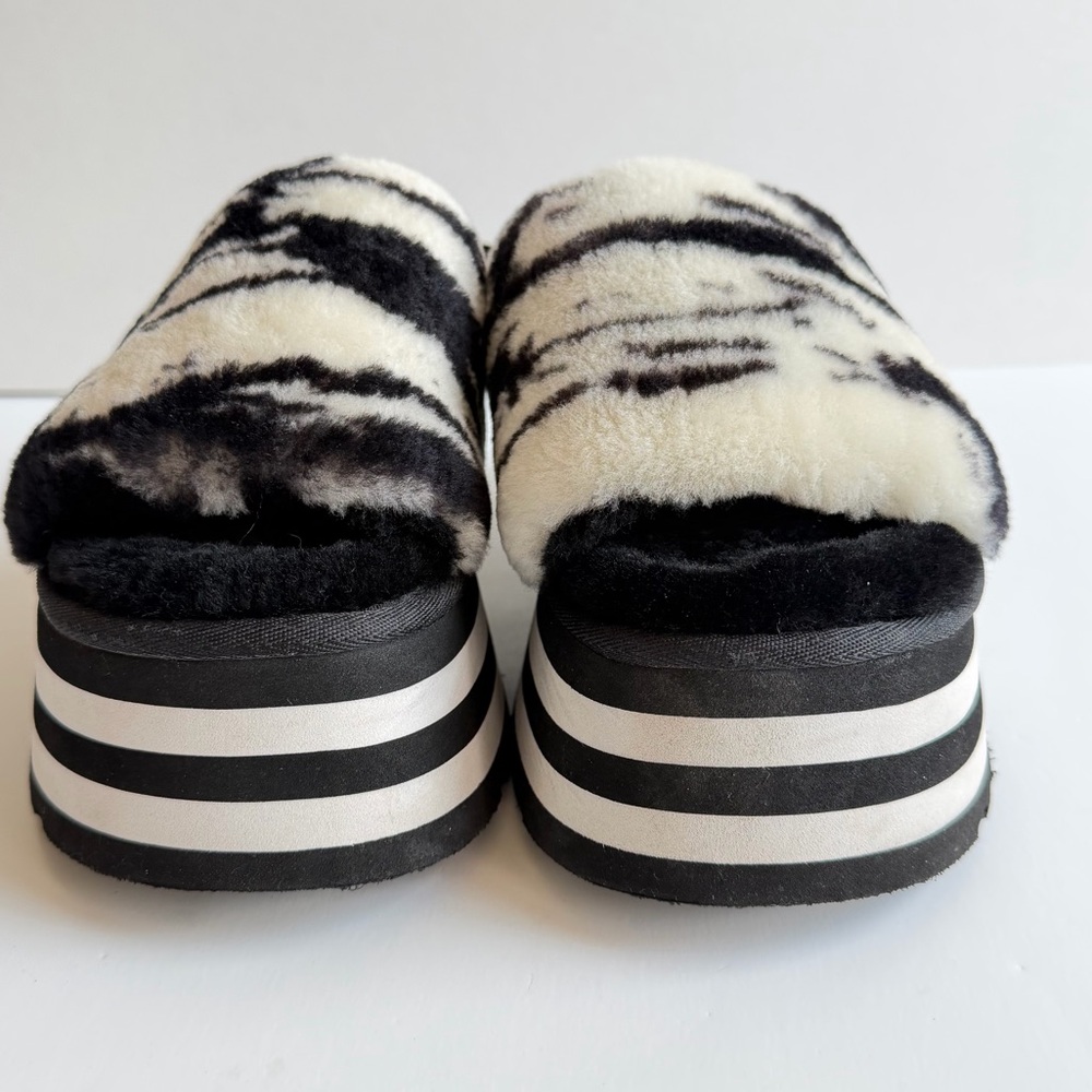 UGG Womens Platform Disco Marble Black White Slide Sandal Slipper Wool Size 8 - Picture 2 of 11